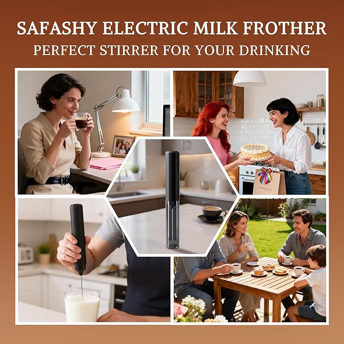 Rechargeable Electric Milk Frother with Type-C Cable, Portable Black Drinking Mixer with Dust Cover,Stirrer Tool for Kitchen, Office,Outdoor
