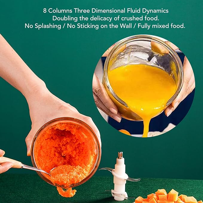 300ML Mini Food Processor, Cordless Electric Food Chopper for Vegetables Fruits Meat, Baby Food Preparer Includes Blade, Container and Charging Cable (Blanco)