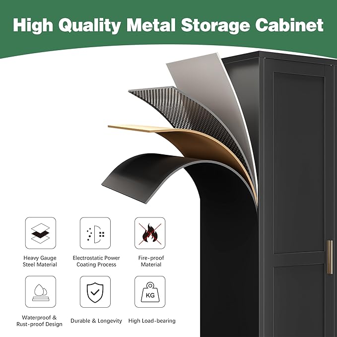 Tall Narrow Storage Cabinet, 67" Single Door Metal Storage Locker Cabinet, Freestanding Tall Kitchen Pantry Cabinets for Small Space