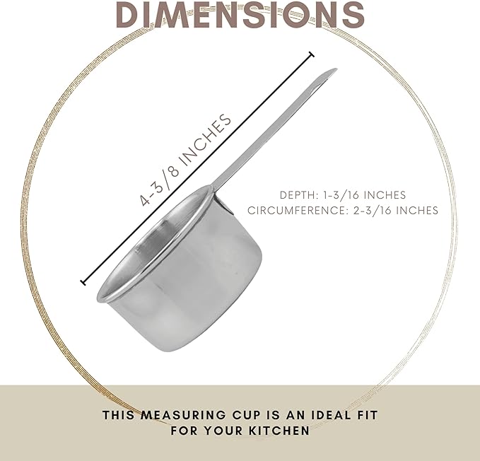 1/4 Cup Stainless Steel Measuring Cup | Sturdy Metal 60 ml | 60 cc | 2 oz | Single Cup for Wet and Dry Ingredients | Great for use as 1/4 Cup Dog Food Scoop - 1 PK