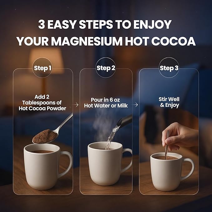 Magnesium Hot Cocoa Powder Mix | Superfood Sleep Powder with 10 Mushrooms, Magnesium Glycinate & L-Theanine | Plant-Based, Keto-Friendly | Calm, Longevity & Nootropic Nutrient Support, 10.58 OZ