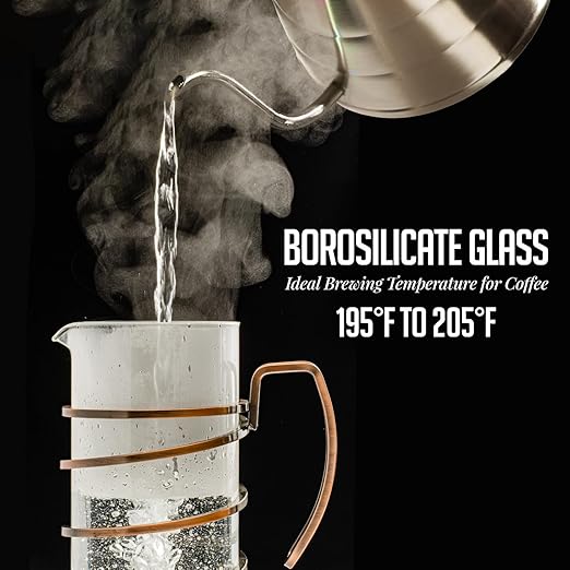 OVENTE French Press Coffee Maker 34 Ounce with Heat Resistant Borosilicate Glass, Stainless Steel Design and 4-Level Filter System, Portable Cold Brewer Pot for Travel, Camping or Gift, Copper FSW34C
