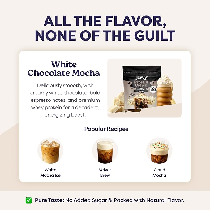 White Chocolate Mocha Protein Iced Coffee - Premium Whey Protein & Instant Iced Coffees - 100% Natural Cold Brew - Zero Artificial Flavors & Sweeteners, 80 mg Caffeine, No Added Sugar, 20 Servings