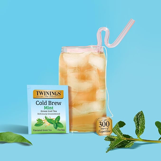 Twinings Mint Green Cold Brewed Iced Tea Bags, 20 Count (Pack of 1), Unsweetened Flavoured Green Tea, Caffeinated, 20 Teabags