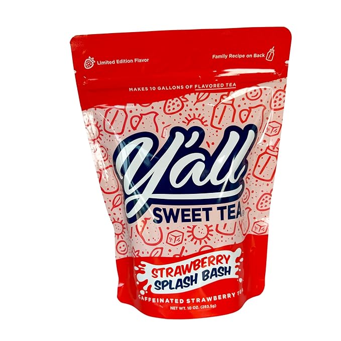 Y'all Sweet Tea - Strawberry Flavored Iced Tea Bags One Gallon Size in 10 Gallons Per Pack Quick Brew Southern Ice Tea with Ripe Strawberry Flavor | As Seen on Shark Tank (Caffeinated)
