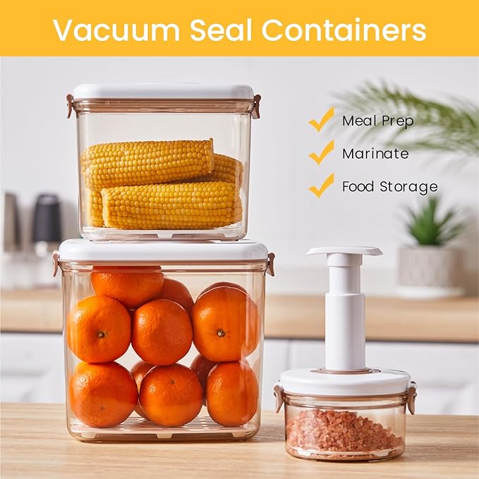3-Pack Vacuum Seal Containers, Airtight Food Storage with Pump & Strainer | Leakproof, BPA-Free for Meal Prep, Leftovers, Marinating - Keep Fresh Longer