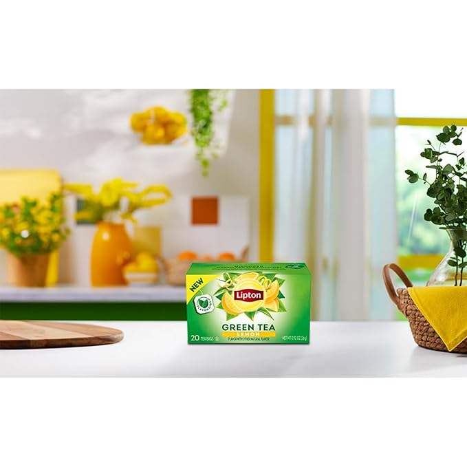 Lipton Lemon Green Tea Bags, Flavored, Unsweetened Teabags for Hot Tea or Iced Tea with Caffeine and Flavonoids, 120 Total Tea Bags (20ct - Pack of 6)