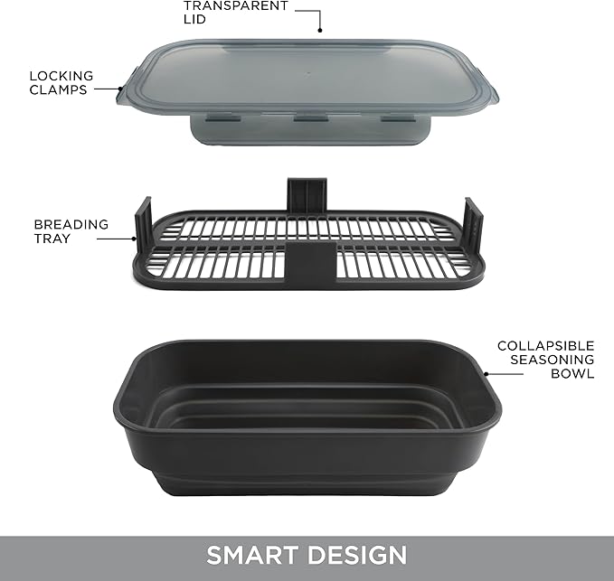 COOK WITH COLOR Collapsible Batter Bowl - Mess Free Breading Shaker Container - Great for Fried Fish, Fried Chicken, Onion Rings, Wings & More, Gray