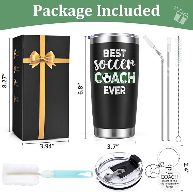 Lifecapido Soccer Coach Gifts, Best Soccer Coach Ever 20oz Insulated Tumbler, Coach Appreciation Gifts Thank You Gift Birthday Christmas Gift for Men, Black