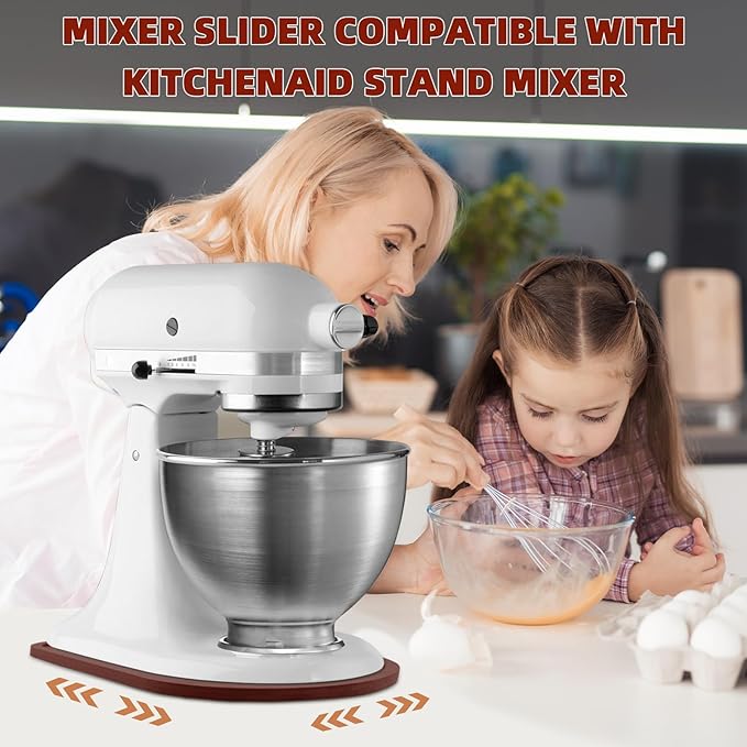 Mixer Slider Compatible with 4.5-5 QT Kitchen Aid Stand Mixers, Kitchen Countertop Storage Mover Sliding Caddy Mixer Slider Mat for Kitchen Aid Stand Mixer Accessories Attachment (Pine Wood - Brown)
