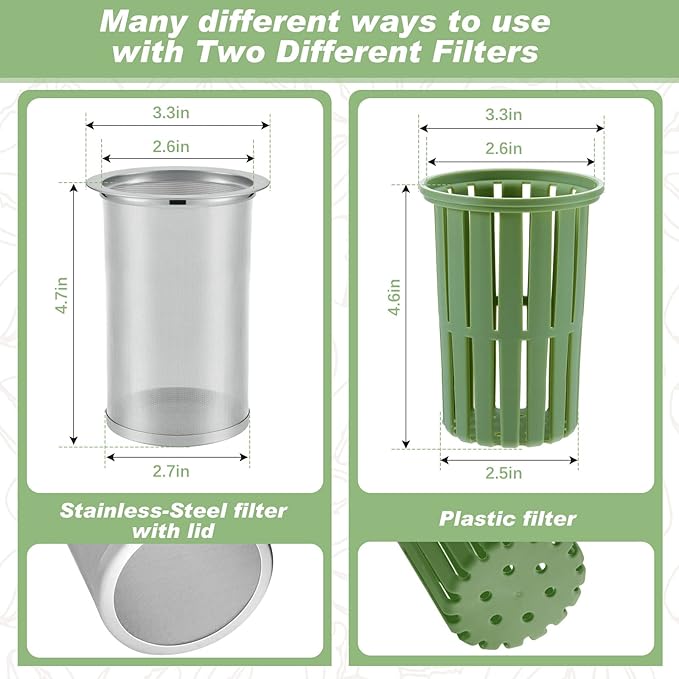 2 Pcs Cold Brew Maker, 1 Gallon Plastic Beverage Dispenser for Parties and 2 Filters, Christmas Drink Dispenser, Cold Brew Pitcher with Spigot, Container for Juice, Water, Tea(Green)