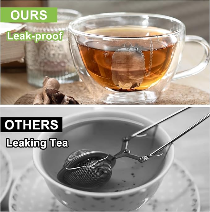 Tea Ball Infuser for Loose Tea, Extra Fine Mesh Stainless Steel Teas Strainers with Extended Chain Hook and Drip Tray for Black Teas, Rooibos, etc