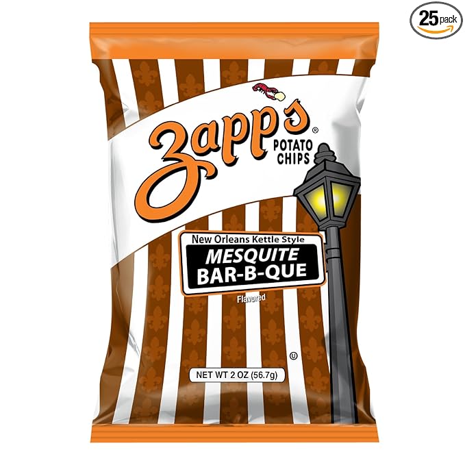 Zapp’s New Orleans Kettle-Style Potato Chips Mesquite BBQ Flavor (2 oz Bags, 25 Count), Crunchy Chips with a Spicy Kick, Perfect On-The-Go, Gluten Free Snack