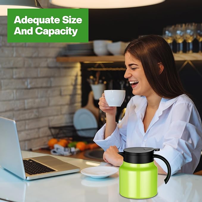 2 Pcs Thermal Coffee Carafe for Keeping Hot/Cold Stainless Steel Small Coffee Creamer Container Double Wall Vacuum Insulated Tea pot Beverage Dispenser for Milk Hot Chocolates (Green,27 oz)