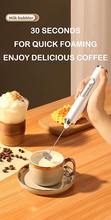 Milk Frother Handheld for Coffee,Milk Frothers,Coffee Mixer,Multi-Functional Electric Milk Foam Maker with 3 Heads 3 Speed for Lattes,Mini Hand-Held Whisk For Home Use,Milk Foam Maker(white)