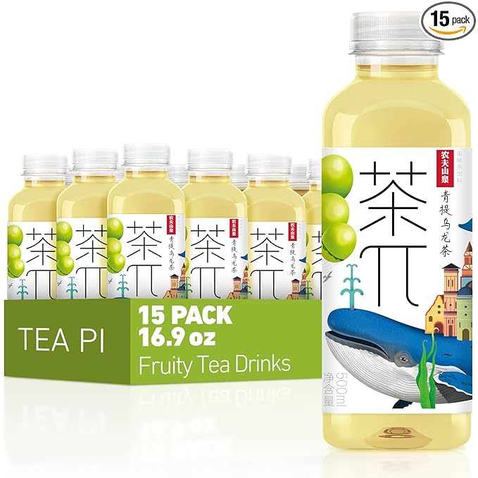 Tea PI Iced Tea – Oolong Tea, Green Grape Sweet Iced Fruit Tea Bottles, Real Juice, -16.9 fl oz, 500mL, 15 Pack