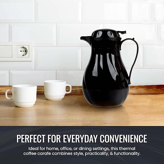 OCS Parts Easy Pour Thermal Coffee Carafe | 11-Inch Insulated Hot and Cold Beverage Pitcher Server for Coffee, Tea, Hot Chocolate and Water with Colored Tags for Easy Idenfication | 64-Ounce | Black