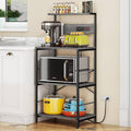 Bakers Rack with 3 Power Outlets, 4-Tier Kitchen Microwave Stand with Storage, Freestanding Kitchen Shelf Stand 23.6”L x 15.7”W x 51.2”H, Coffee Bar Table, Grey