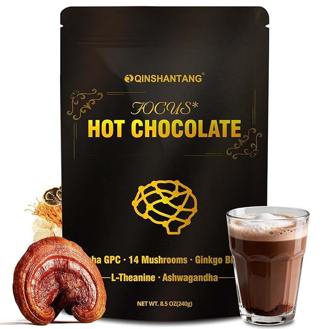 Mushroom Hot Chocolate | 14 Mushroom Blend with Adaptogens, Alpha GPC, Ginkgo Biloba & L-Theanine | Focus, Calm & Immune Support | Cacao Powder | Vegan, Keto, Gluten-Free | 8.5 Oz