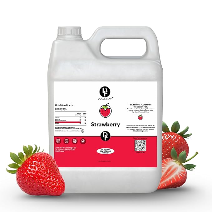 Dolce Flav Strawberry Flavoring – 32 oz. – Premium Oil-Based Extract for Chocolates, Frostings, Baked Goods & Confections | Ideal for Bakeries & Commercial Kitchens