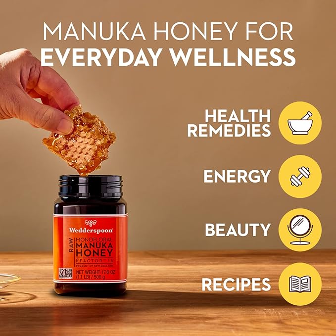 Wedderspoon Raw Premium Manuka Honey, 150+ MGO, 17.6 Oz, Unpasteurized, Genuine New Zealand Honey, Traceable from Our Hives to Your Home