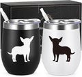 Lifecapido Chihuahua Gifts, Chihuahua Silhouette 12oz Stainless Steel Wine Tumbler Set of 2, Birthday Gifts Christmas Gifts for Dog Lovers Dogs Parents Dogs Mom Dog Dad, Black and White
