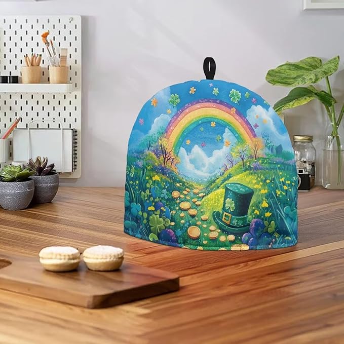 Rainbow Tea Pot Cover Keep Warm Teapot Insulation Cover Green Hat Tea Cozies Covers for St. Patrick's Day Home Decor Teapot Dust Protector