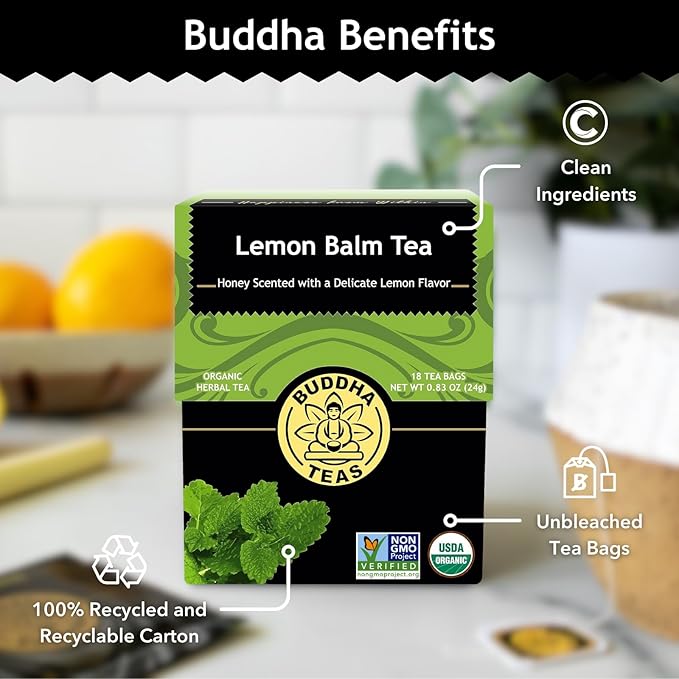 Buddha Teas Organic Lemon Balm - OU Kosher, USDA Organic, CCOF, 18 Bleach-Free Tea Bags