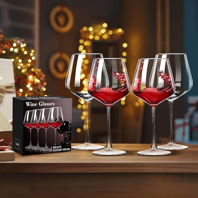 PARACITY Wine Glasses Set of 4, Hand Blown White and Red Wine Glasses, Burgundy Wine Glass, Christmas Gifts, 16oz Red Wine Glasses for Women, Men, Wedding and Birthday