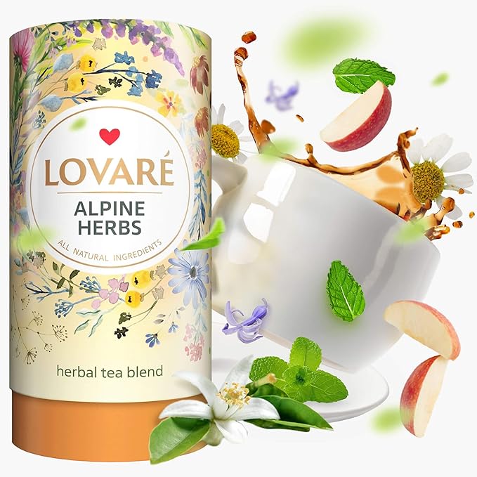 LOVARE Alpine Herbs Loose Leaf Tea 80 g - Made in Ukraine – Herbal tea blend, Lemongrass, Chamomile Flowers, Rose Hips, Orange Peel and Blossom, Blackberry Leaves, and More with 15 Paper Filters