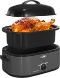Sunvivi Electric Roaster,18 Quart Roasting Oven with Self-Basting Lid Removable Pan,Turkey Roaster Oven with 150 to 450F Temperature Control Cool-Touch Handles,Grey