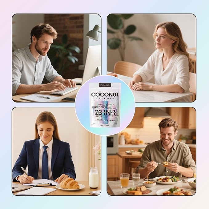 23 in 1 Superfood Coffee Creamer, Mushroom Coconut Creamer | Ashwagandha, Magnesium Glycinate, Hyaluronic Acid, MCT & 10 Mushrooms Supplement | Nootropic & Focus Support | Plant-Based, Keto - 6.35oz