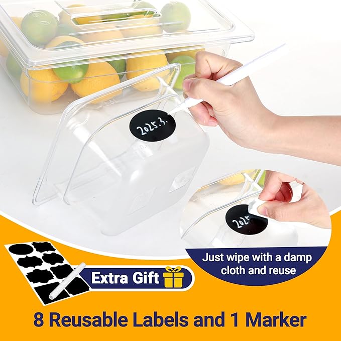 6 Pack NSF Food Pans with Lids, 1/9 Size 4'' Deep Commercial Food Storage Containers, Polycarbonate, Clear