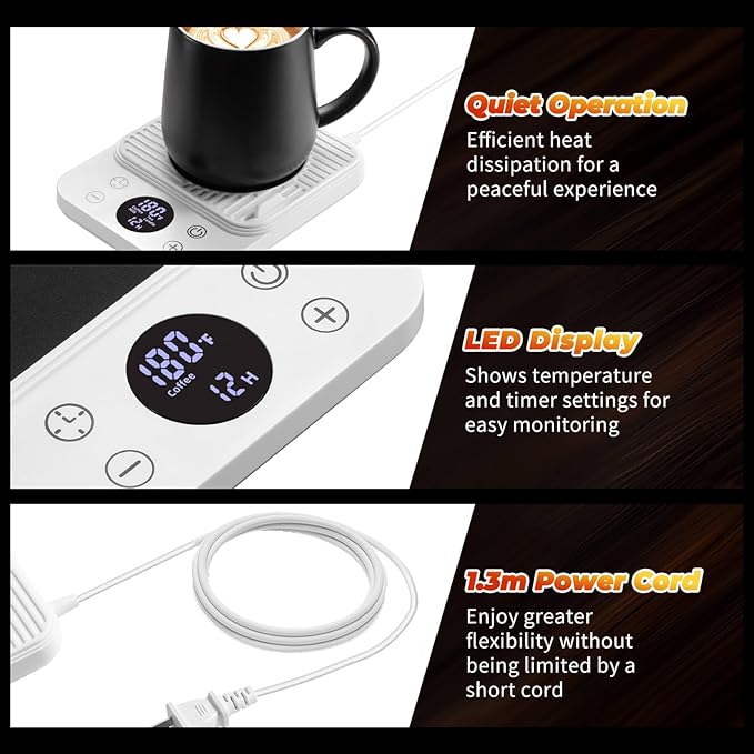 Cup Warmer for Coffee - Fastest Heating, Coffee Cup Warmer for Desk Auto Shut Off, 1-12h Timer for Scheduled Start, Electric Beverage Warmer for Coffee, Tea & Candles (White, NO Cup)