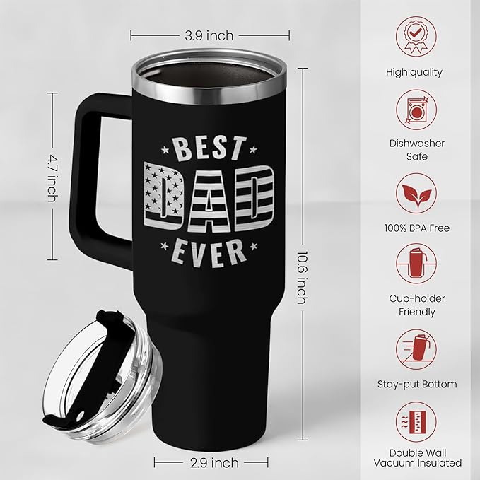 SANDJEST Best Dad Ever Tumbler 40Oz, Gifts for Dad for Christmas Birthday Valentine Fathers Day, Dad Coffee Cup Stainless Steel Insulated Tumblers with Lid & Straw, Dads Gift from Daughter Son
