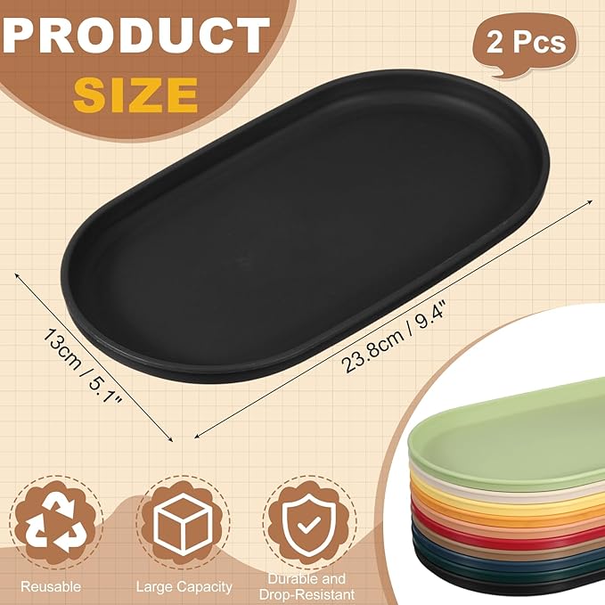 uxcell 2Pcs Fast Food Serving Trays, 9.4x5.1 Oval Reusable Restaurant Serving Trays for Kitchen Restaurant Coffee Fruit Burger Lunch Dessert, Black
