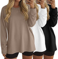 Ficerd 3 Pack Women's Oversized Long Sleeve Shirts Cotton Gym Round Neck Tops Loose Fit Casual Workout Baggy Fall Basic Tee
