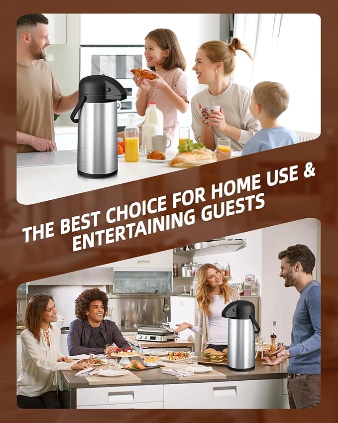 Esemoil Coffee Carafe for Keeping Hot with Pump, 102oz/3L Large Capacity Airpot Coffee Dispenser, Insulated Stainless Steel Thermal for Hot/Cold Water Liquid Tea Chocolate for Hot Cocoa for Parties