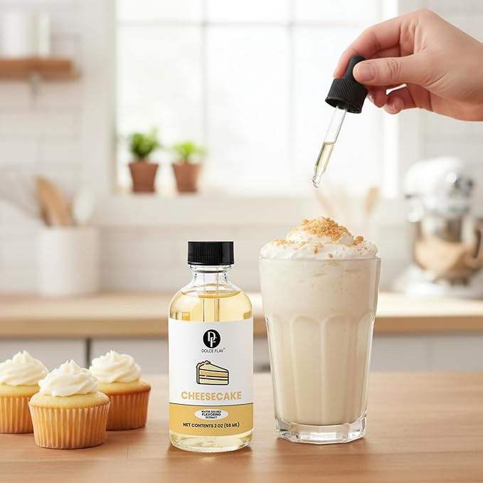 Dolce Flav Cheesecake Extract – 2 Ounce Water-Soluble Kosher, Sugar-Free, Concentrated Creamy Flavor for Desserts, Frostings & Pastries, Includes Measured Dropper