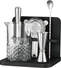 Crystal Cocktail Mixing Glass Set with Bamboo Stand - 22 Oz 650ml - Thick and Sturdy Bottom, Durable and Seamless Design with Bar Accessories