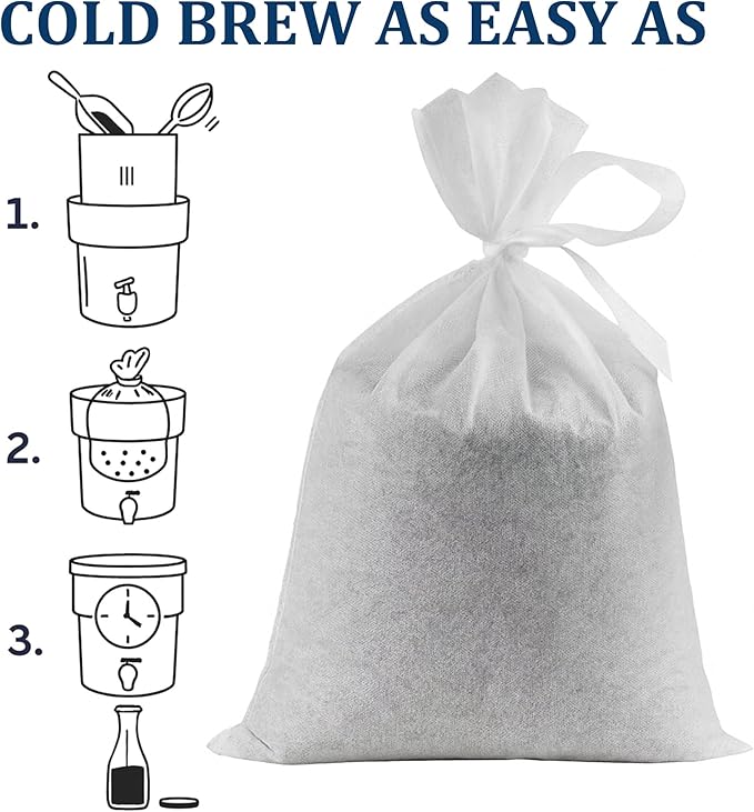 50 Pack 20" x 20" Cold Brew Coffee Filter Bags, Extra Large Disposable Brewing Bags, Non-Woven Fabric Mesh for 1-5 Gallon Cold Brew Systems, Tea, Juice, Home & Commercial Use