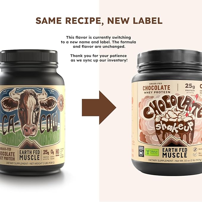 Earth Fed Muscle Chocolate Shakeup Truly Grass Fed Whey Protein Isolate NSF-Certified. No Artificial Ingredients, Soy Free, Gluten Free, Non-GMO and Hormone Free (2 Pound, 29 Servings, Chocolate)