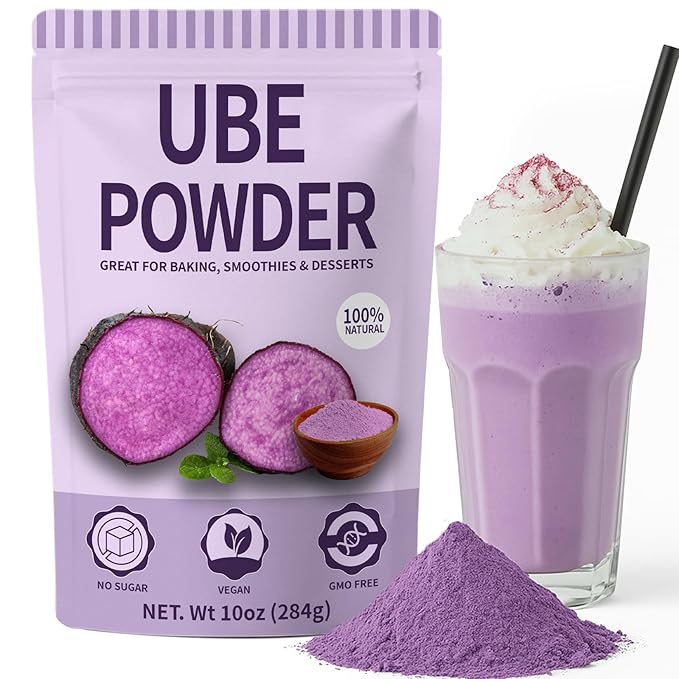 10oz Pure Natural Purple Ube Powder, Yam Powder for Baking, Purple Sweet Potato Food Coloring Powder, No Sugar, Vegan & Sourced Superfood for Smoothies, Drinks & Desserts