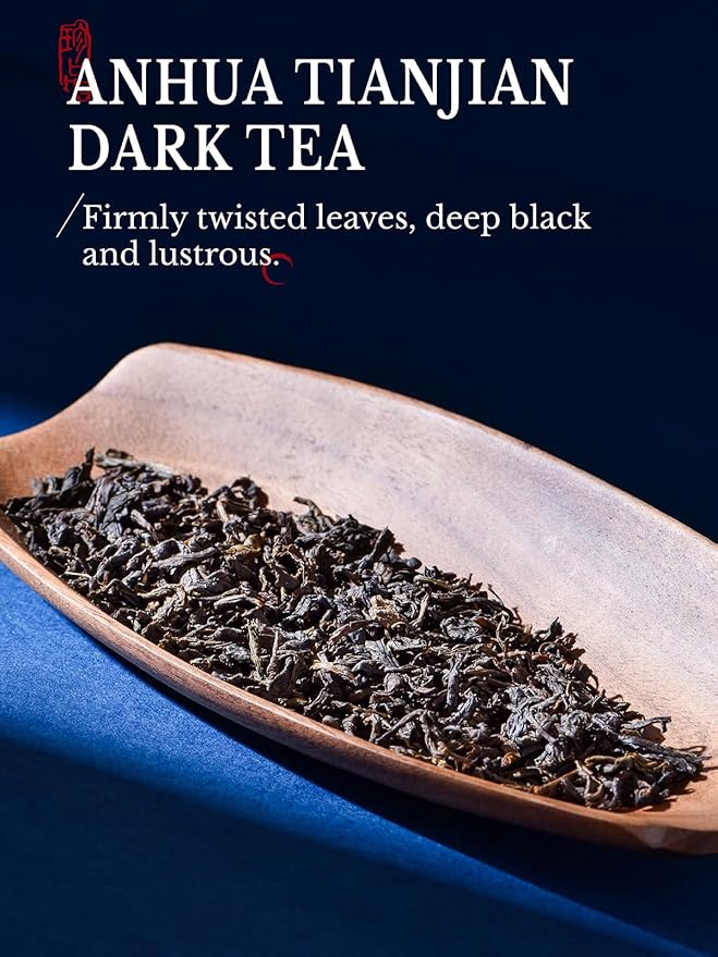 CO-OP 1950 Anhua Tianjian Dark Tea Loose Leaf, 150g, Traditional Aged Chinese Hei Cha from Hunan with Smoky Aroma, Smooth, Earthy & Mellow Post-Fermented Tea, No Additives, 20 DIY Empty Teabags