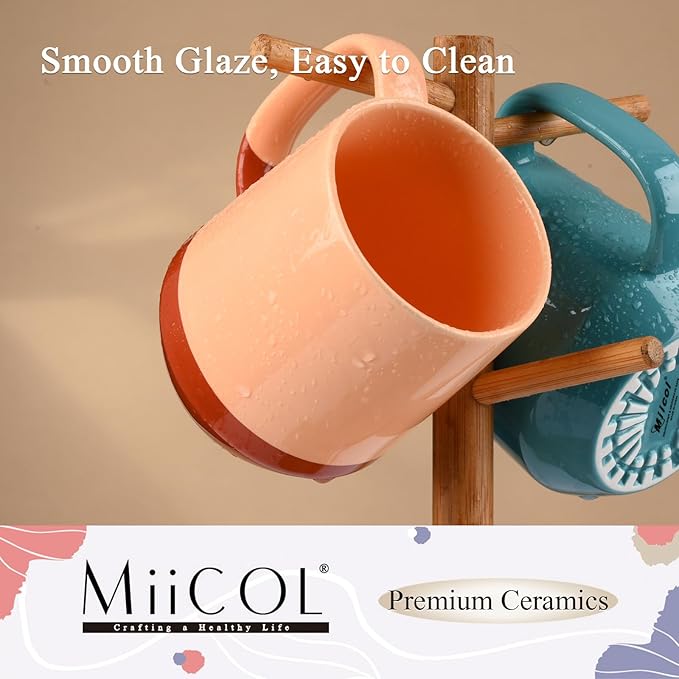Miicol Ceramic Coffee Mug, 16 oz Large Coffee Cup, Tea Mug with Handle, Flat Bottom Mug for Men, Women, Office, Microwave and Dishwasher Safe, Multi-Color, Caramel Peach