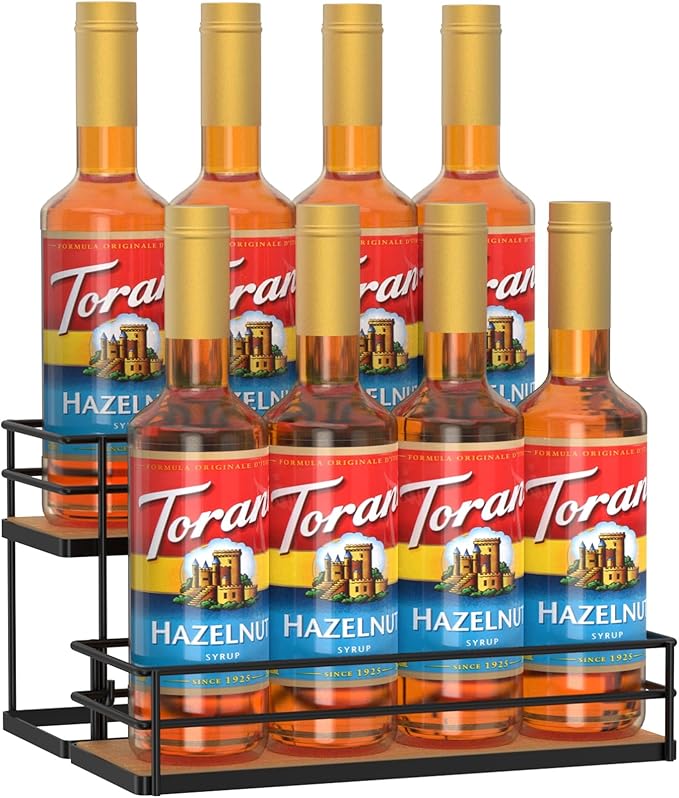 THYGIFTREE Coffee Syrup Rack Organizer 8 Bottle Syrup Holder Stand 2-Tier Syrup Storage Shelves Wine Rack for Kitchen Coffee Bar Station