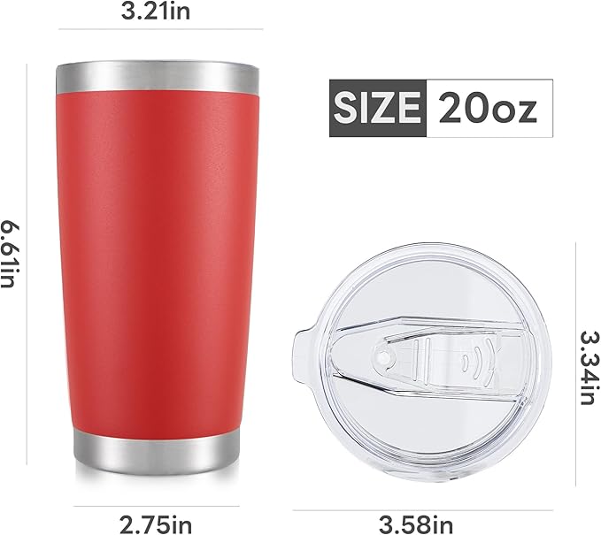 20 oz Tumbler with Lid Stainless Steel Insulated Tumblers Bulk Double Wall Vacuum Cups Powder Coated Travel Mug Keep Drinks Cold and Hot, Wine Red, 12 Pack