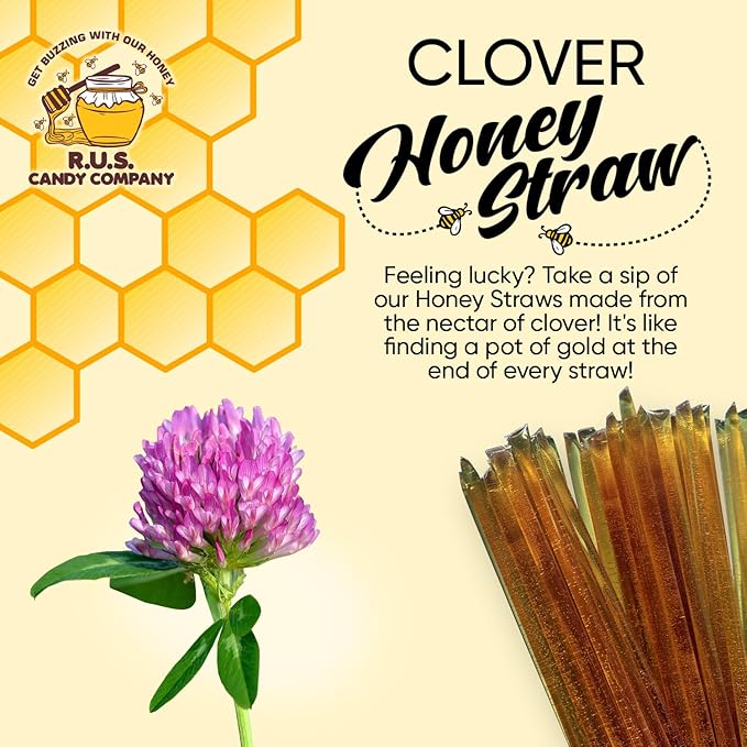 25 Pack Honey Sticks For Tea, Snacking, Honey Straws Packets Single Serve Stir Sticks, Natural Flavor by R.U.S Candy Company- (Clover)