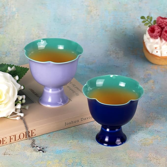 KAMMAK Tea Cup, 2.6oz Small Tea Cups for Home, Party, Office, Porcelain Tea Cup Set, Ceramic Teacups, Chinese Kungfu Tea Set for Hot/Cold Drink (Purple and Dark Blue)