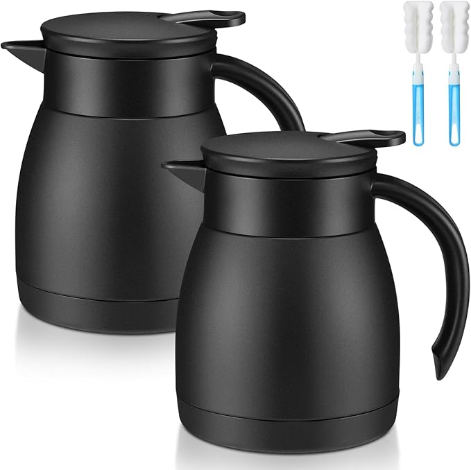 Uiifan 2 Pcs 17 Oz Thermal Coffee Carafe Stainless Steel Insulated Vacuum Coffee Carafes Double Walled Vacuum Thermal Pot Flask with Brushes for Keeping Cold Hot Tea Water Milk Home Office (Black)